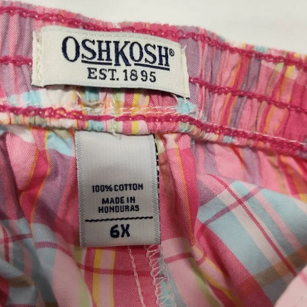 Oshkosh Y2K Girl's Plaid Pastel Shorts with String 100% Cotton Size 6 NWT